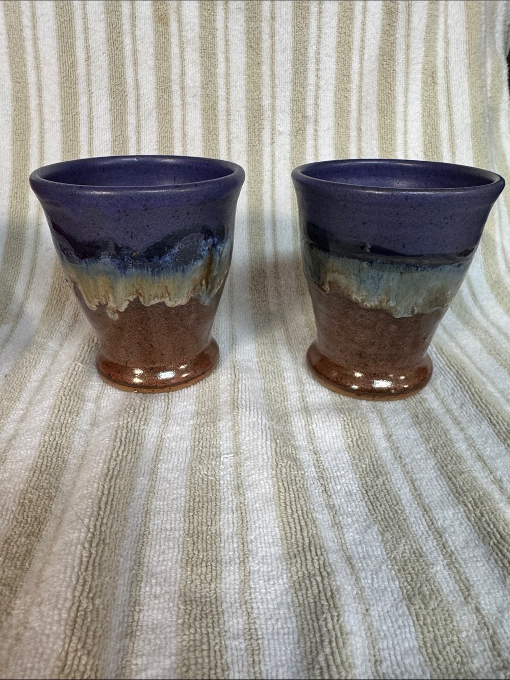 Source Unknown Purple Blue Brown Glazed Ceramic Tumblers - Set of 2